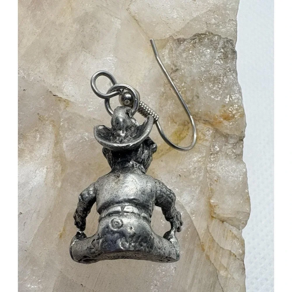 Vintage Signed‎ Figural Pewter Dangle Earrings Steve Hall Folk Art 1.75